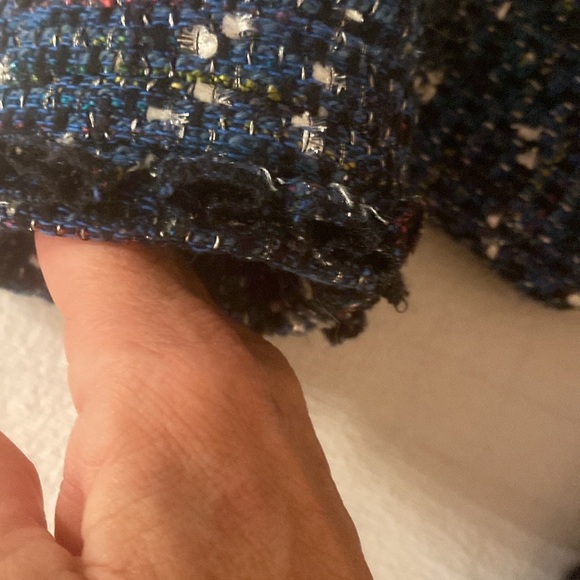 TORY BURCH Tweed Blue Teal w/white Ruffle Trim Jacket Size 10 Fully Lined +NICE! - Picture 4 of 14